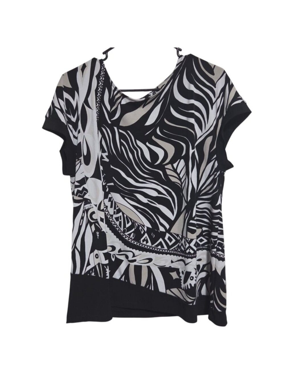 Chicos Abstract Blouse Womens Size Large Black White Short Sleeve Blouse Flowy